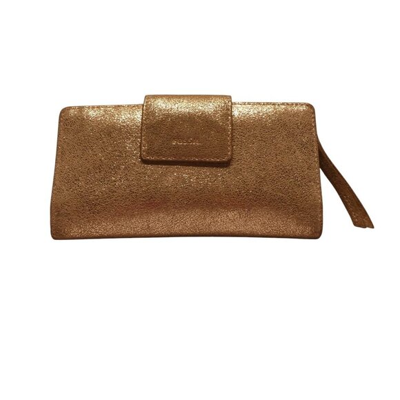 Fossil Gold Glitter Leather Bi-Fold Clutch Wallet Credit Card Holder - Picture 1 of 4